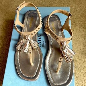 Silver tasseled Prada sandals